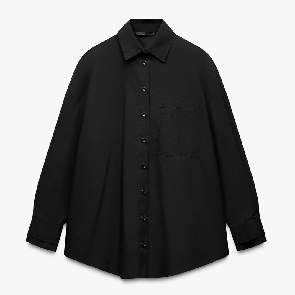 Zara Black Oversized Poplin Shirt Double Cuff Minimal Chic – M-L